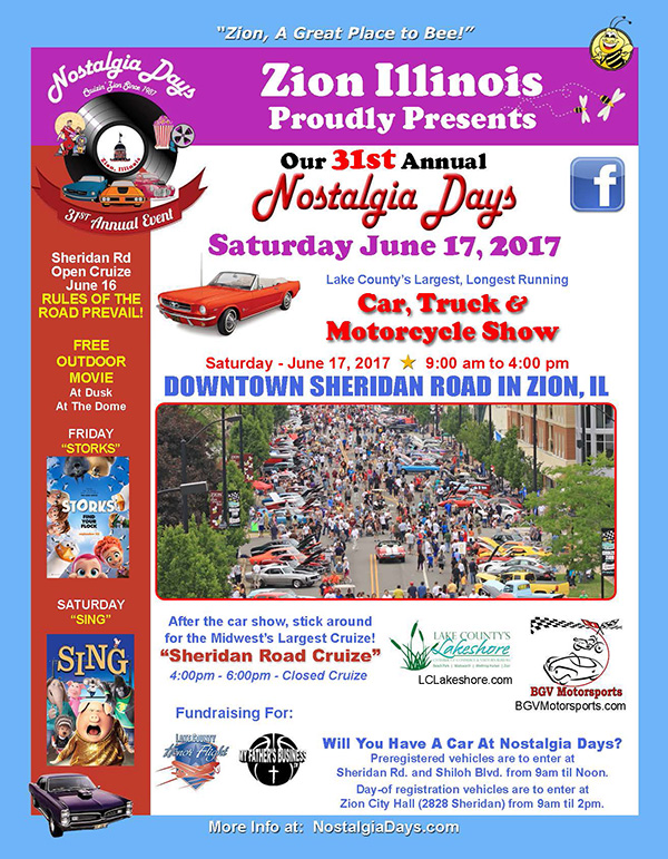 Flyer Nostalgia Days Car Show and Festival Zion, Illinois